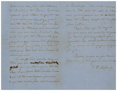 Lot #417 Jean-Francois Millet Autograph Letter Signed - Image 2