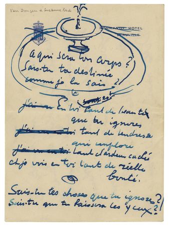 Lot #424 Kees van Dongen Handwritten Letter with Sketches - Image 1