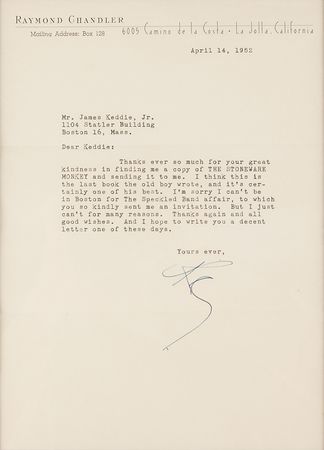 Lot #517 Raymond Chandler Typed Letter Signed - Image 2