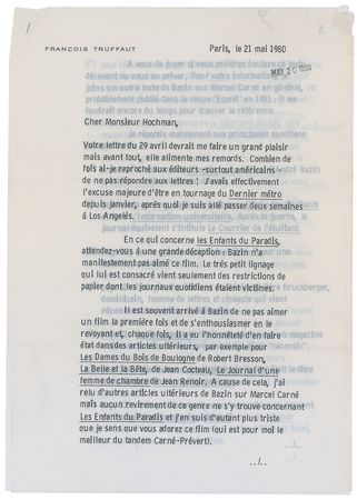 Lot #792 Francoise Truffaut Typed Letter Signed - Image 1