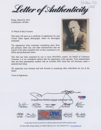 Lot #831 Connie Mack Signed Photograph - Image 2