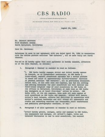 Lot #738 Bernard Herrmann Document Signed - Image 1