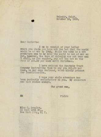 Lot #721 W. C. Fields: In late 1939, Fields concedes: 