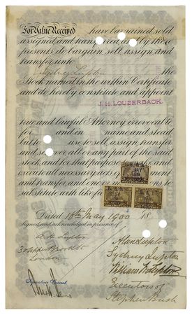 Lot #250 J. Pierpont Morgan Signed Stock Certificate - Image 3