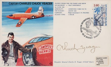 Lot #376 Chuck Yeager Signed Flown 1983 Paris Air Show Cover - Image 1