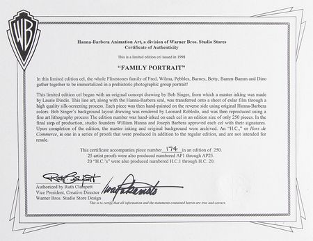 Lot #453 The Flintstones: Bill Hanna, Joe Barbera, and Bob Singer Signed Limited Edition Cel - Image 4