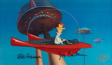 Lot #463 George Jetson production cel from Jetsons: The Movie signed by Bill Hanna and Joe Barbera - Image 2