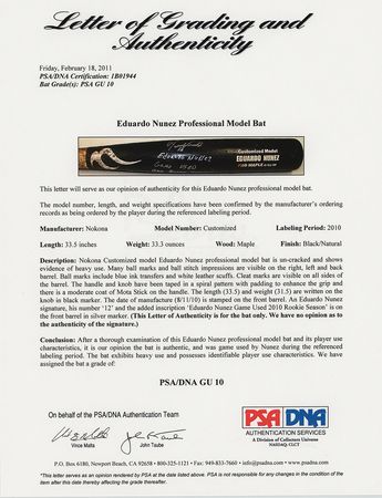 Lot #837 Eduardo Nunez Signed and Game-Used Baseball Bat - Image 5