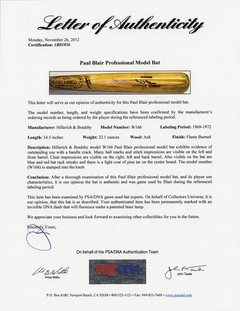 Lot #808 Paul Blair Signed and Game-Used Baseball Bat - Image 4