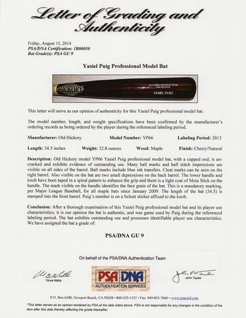 Lot #842 Yasiel Puig Game-Used Baseball Bat - Image 4
