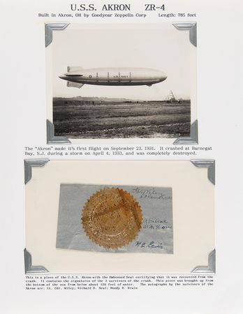 Lot #375 USS Akron Fabric Signed by (3) Survivors - Image 1