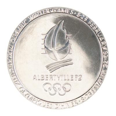 Lot #4106 Albertville 1992 Winter Olympics Chrome-Plated Steel Participation Medal - Image 1