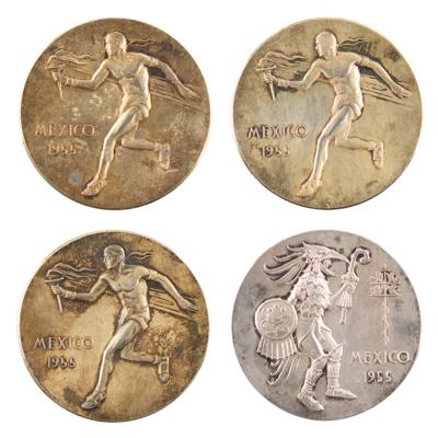 Lot #4056 Mexico City 1955 Pan American Games (3) Gold Winner's Medal and (1) Silver Participation Medal - Image 1