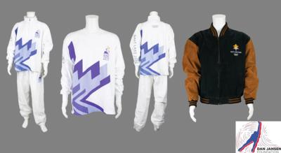 Lot #4337 Dan Jansen's Salt Lake City 2002 Winter Olympics Torch Bearer Uniform and Team USA Leather Jacket - Image 1