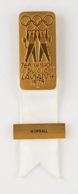 Lot #4137 76th IOC Session in Lausanne, 1975. IOC Member's Badge for James Worrall - Image 1