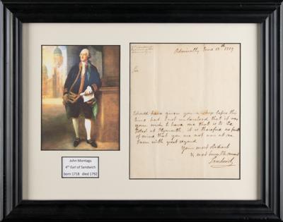 Lot #257 John Montagu, Earl of Sandwich Autograph