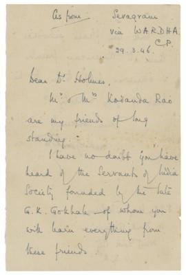 Lot #116 Mohandas Gandhi: I have no doubt you have