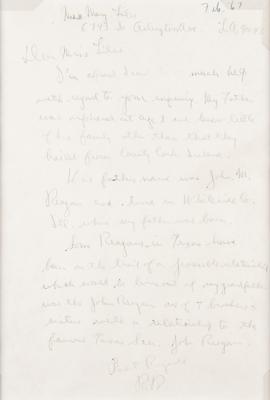 Lot #27 Ronald Reagan: Reagan on his lineage: 