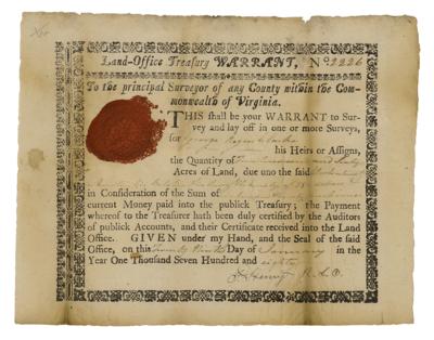 Lot #113 Patrick Henry: War-dated Treasury warrant
