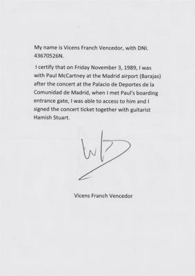 Lot #606 Beatles: Paul McCartney Signed 1989 Concert Ticket - Image 4