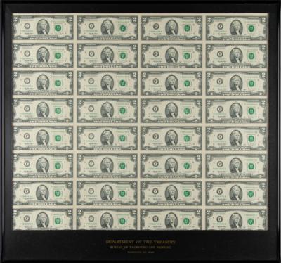 Lot #300 Treasury Department: Sheet of 32 Uncut Two-Dollar Bills Currency - Image 1