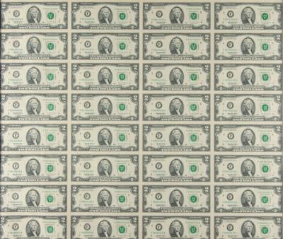 Lot #300 Treasury Department: Sheet of 32 Uncut Two-Dollar Bills Currency - Image 2
