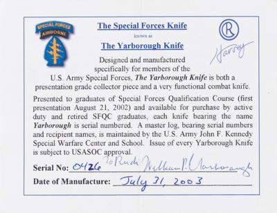 Lot #316 William P. Yarborough Twice-Signed Special Forces 'Yarborough Knife,' S/N 0426 - Image 2