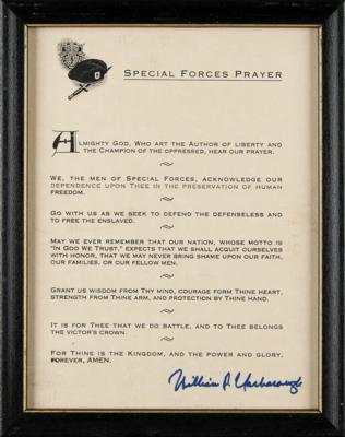 Lot #373 William P. Yarborough Signed Special Forces Prayer - Image 2