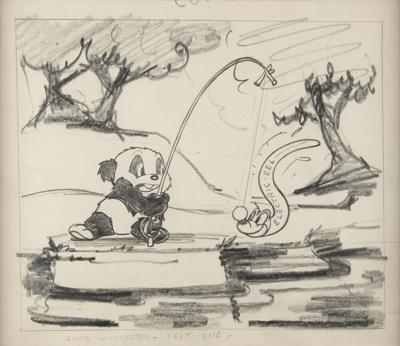Lot #513 Andy Panda and Electric Eel production storyboard drawing from Andy Panda Goes Fishing Production Storyboard Drawing - Image 1