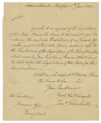 Lot #301 Jonathan Trumbull, Jr. Autograph Letter