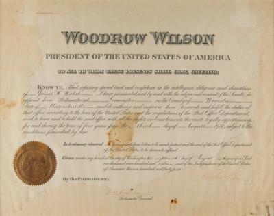 Lot #104 Woodrow Wilson Document Signed as