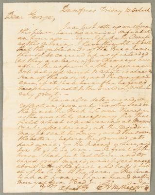 Lot #1 George Washington: Rare handwritten letter by President Washington, entrusting a slave to begin the planting season: 