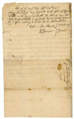 Lot #114 Revolutionary War: Massachusetts: Scarce 1776 document signed by notables of the 