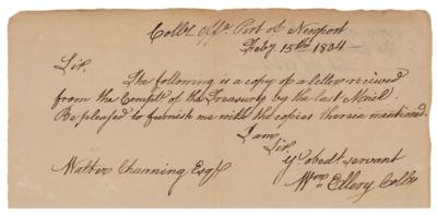Lot #203 William Ellery Autograph Letter Signed