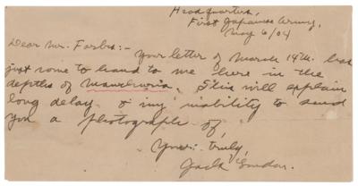 Lot #542 Jack London: Scarce handwritten letter from war correspondent Jack London, while embedded with the 