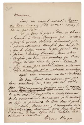 Lot #541 Victor Hugo: Hugo rebuts a bizarre
