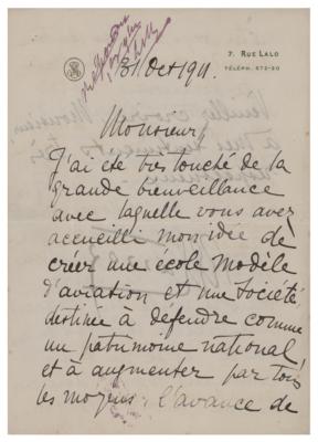 Lot #374 Roland Garros Autograph Letter Signed - Image 1