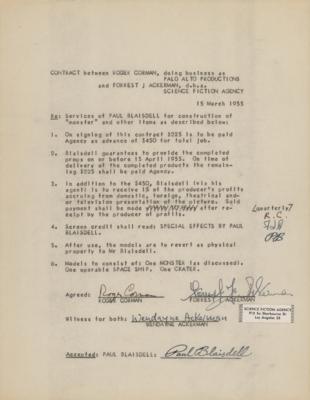 Lot #785 Paul Blaisdell, Roger Corman, and Forrest J. Ackerman Document Signed - Image 1