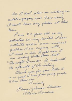 Lot #308 Titanic: Shuman, Eleanor: 
