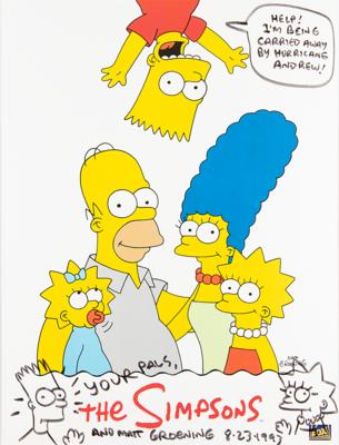 Lot #446 Matt Groening Signed Poster with Bart and Lisa Simpson Sketches - Image 1