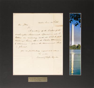 Lot #437 Washington Monument: Letter to Justice Storey 