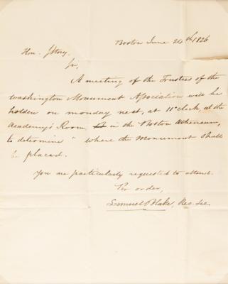 Lot #437 Washington Monument: Letter to Justice Storey 