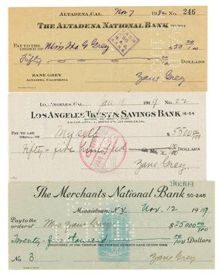 Lot #491 Zane Grey (3) Signed Checks - Image 1