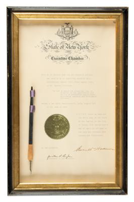Lot #214 Averell Harriman Bill Signing Pen and Document Signed - Image 1