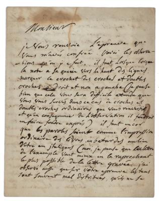 Lot #575 Francois-Joseph Gossec: Excellent letter on printing music from Gossec: 
