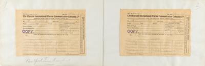 Lot #156 Titanic: Bruce Ismay: Rare Marconigram correspondence on the Titanic disaster from J. Bruce Ismay: 