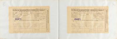 Lot #156 Titanic: Bruce Ismay: Rare Marconigram correspondence on the Titanic disaster from J. Bruce Ismay: 