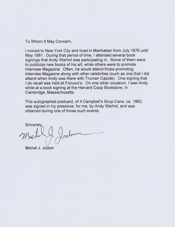 Lot #310 Andy Warhol Signed Postcard of '4 Campbell's Soup Cans' - Image 2