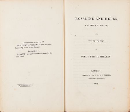 Lot #367 Percy Bysshe Shelley: First Edition of Rosalind and Helen (1819) with ?Ozymandias? - Image 2