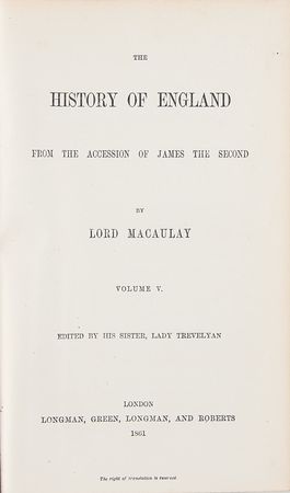 Lot #122 Thomas Babington Macaulay: The History of England from the Accession of James II (1849-1861) - Image 3